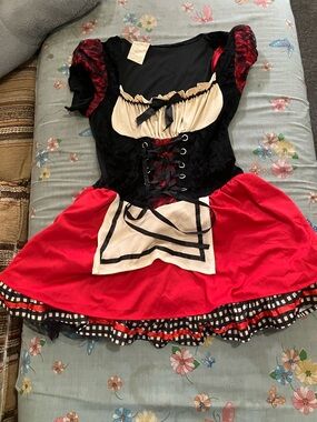 Red and Black Costume Dress with Ivory Apron